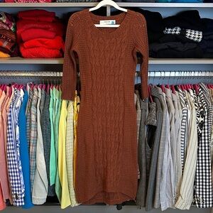 Sparrow rust cable knit 3/4 sleeve crew neck midi sweater dress size XS